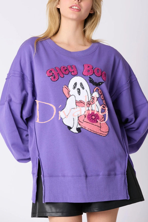 Halloween Cartoon Ghost Sequin Loose Casual Sweatshirt