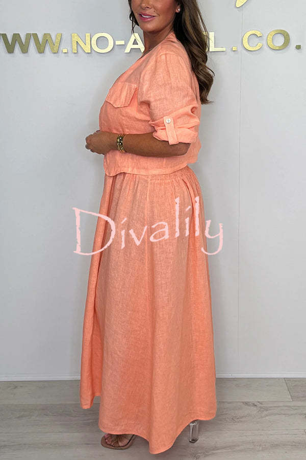 Solid Color Casual Short Jacket and Suspender Pleated Maxi Dress Set