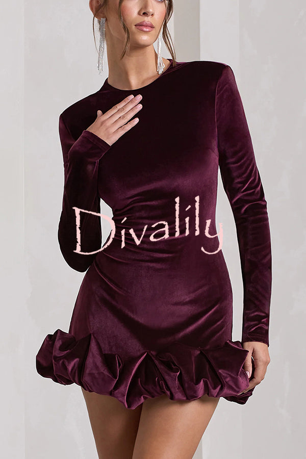 Solid Color Velvet Slim-fit Long-sleeved Mini Dress