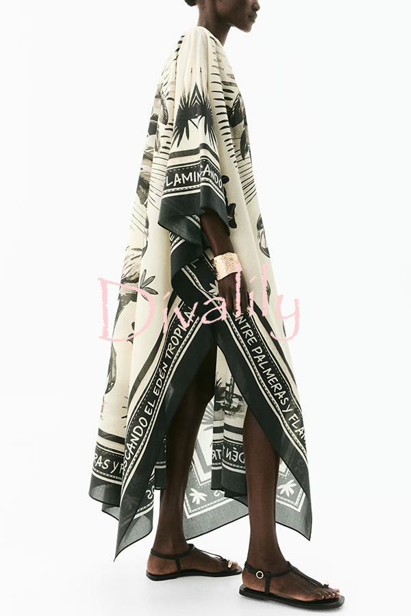 Flora Flamingo Print V-neck Loose Holiday Maxi Dress