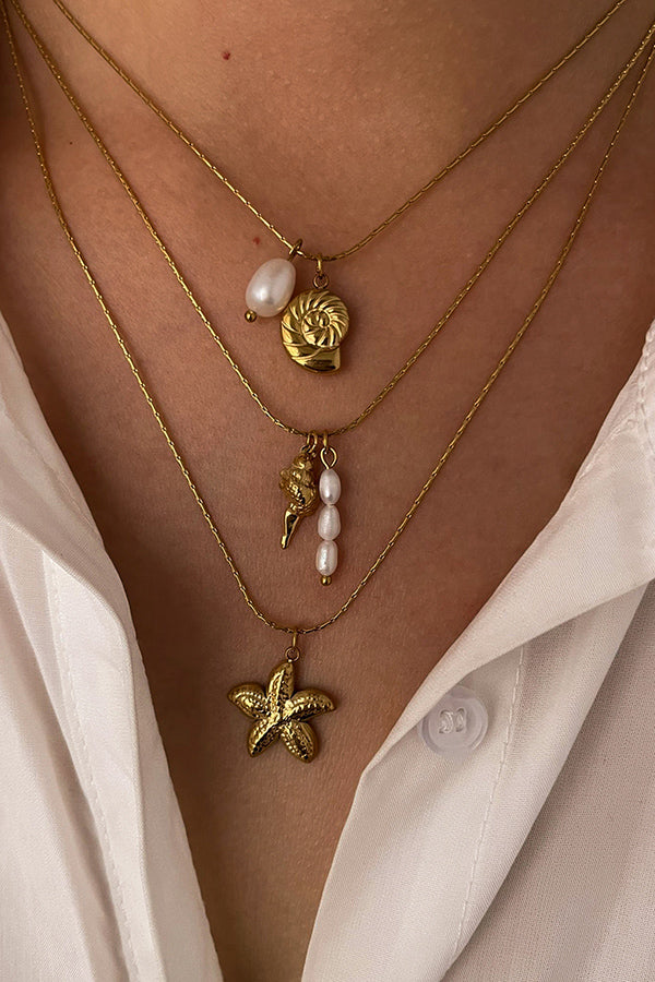 Simple Stainless Steel Conch Starfish Pearl Exquisite Mix and Match Necklace