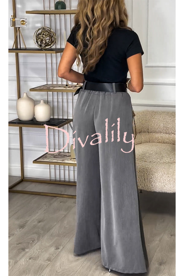 Sayla Pleated High Rise Elastic Waist Pocketed Wide Leg Pants