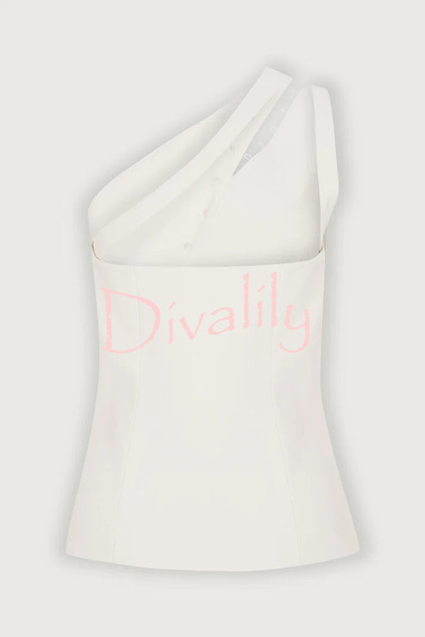 Full of Design Solid Color One Shoulder Asymmetric Slit Button Casual Vest
