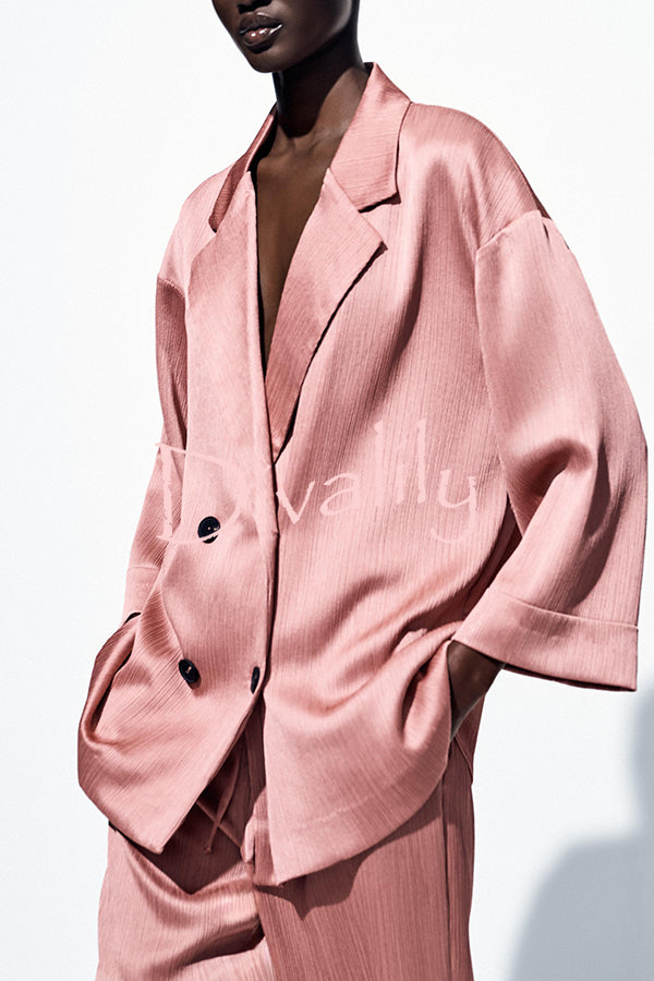Fashionable Wrinkled Lapel Long-sleeved Loose Blazer