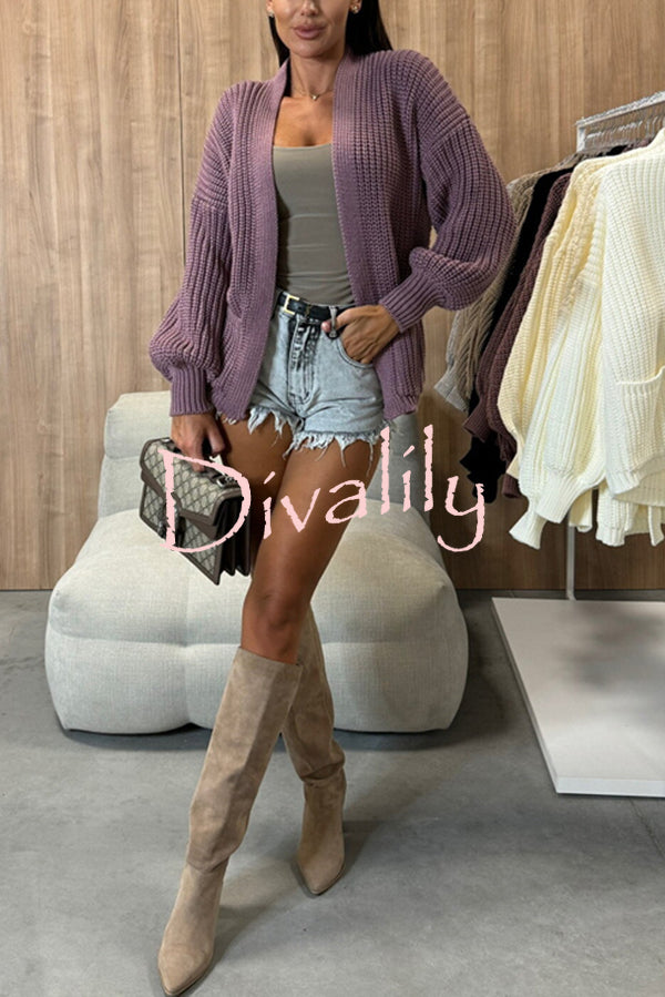 Solid Color V-neck Long-sleeved Casual Knitted Cardigan