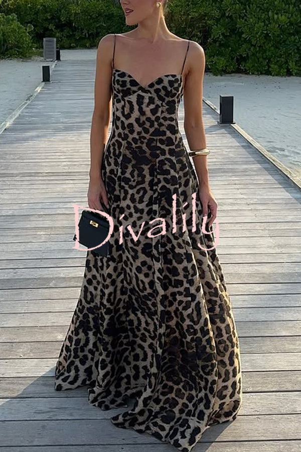 In The Maldives Leopard Waisted A-line Slip Maxi Dress