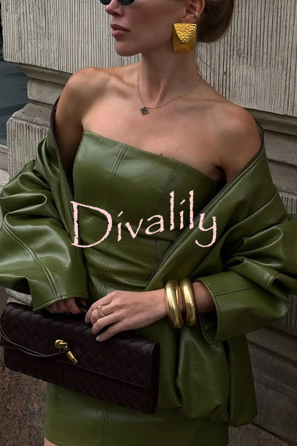 Sexy Tube Top Back Zipper Slim Leather Mini Dress