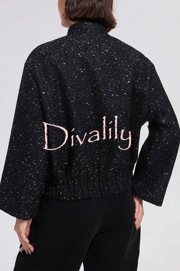 Fashion Sequin Long Sleeve Casual Pocket Loose Jacket