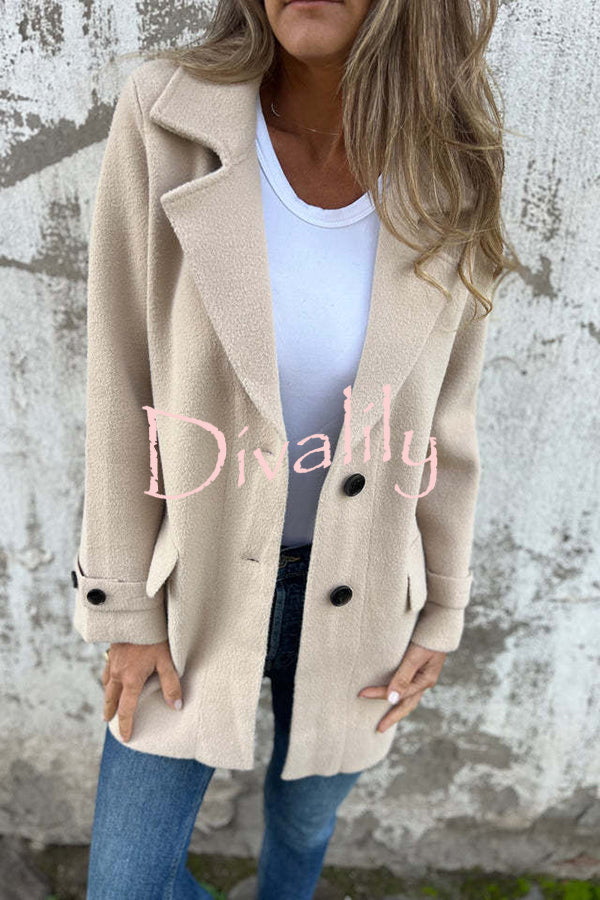 Solid Color Casual Lapel Long Sleeve Loose Woolen Jacket