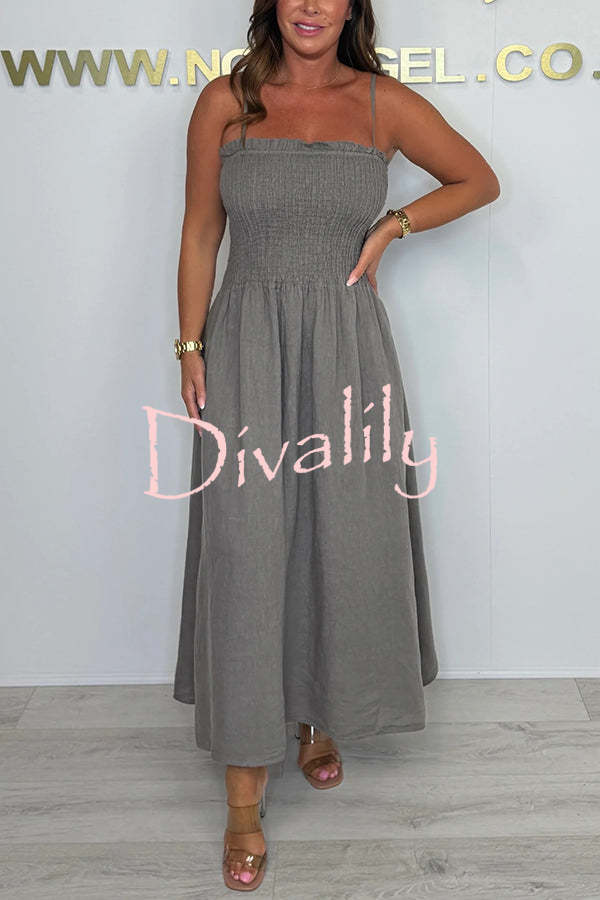 Solid Color Casual Short Jacket and Suspender Pleated Maxi Dress Set