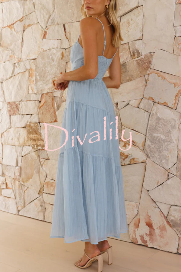 Solid Color Sleeveless Suspender Pleated Back Maxi Dress