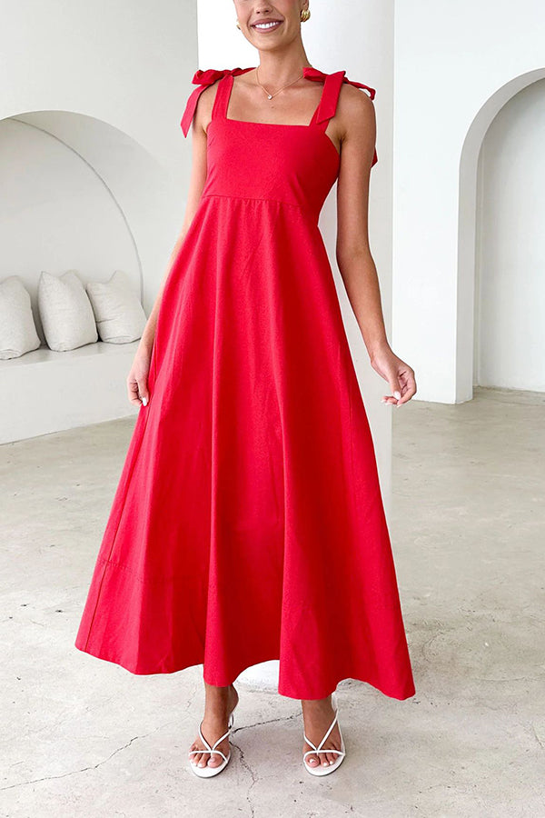 Solid Color Sling Lace-Up Backless Pleated Maxi Dress