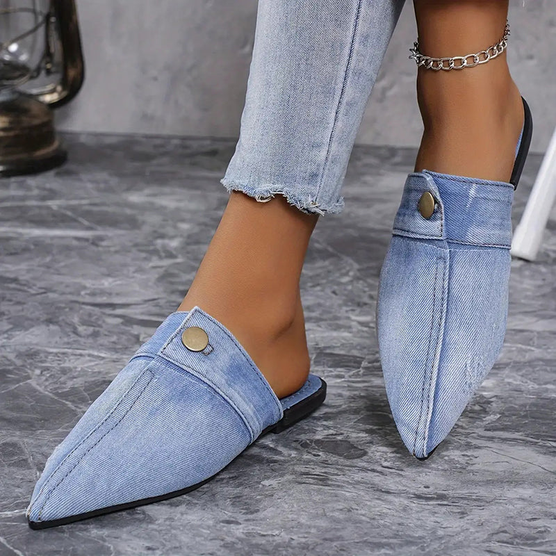 Casual Flat Pointed Toe Denim Slippers