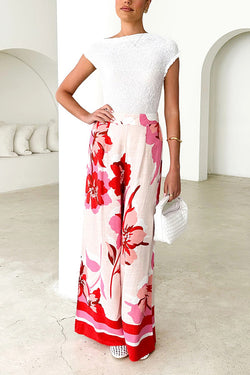 Floral Print Elastic Waist Casual Wide Leg Pants