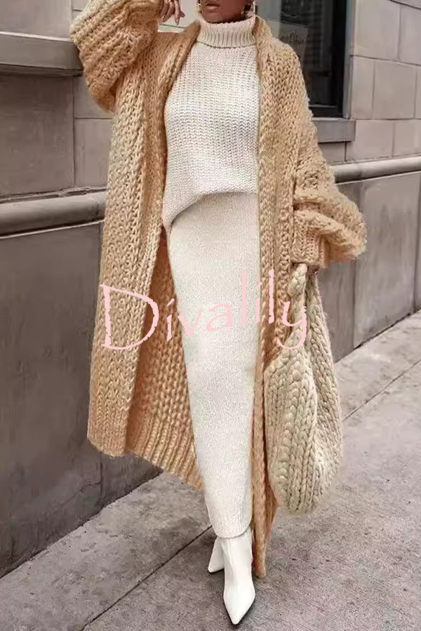 Embrace The Cold Solid Color Long Sleeve Knitted Loose Maxi Cardigan