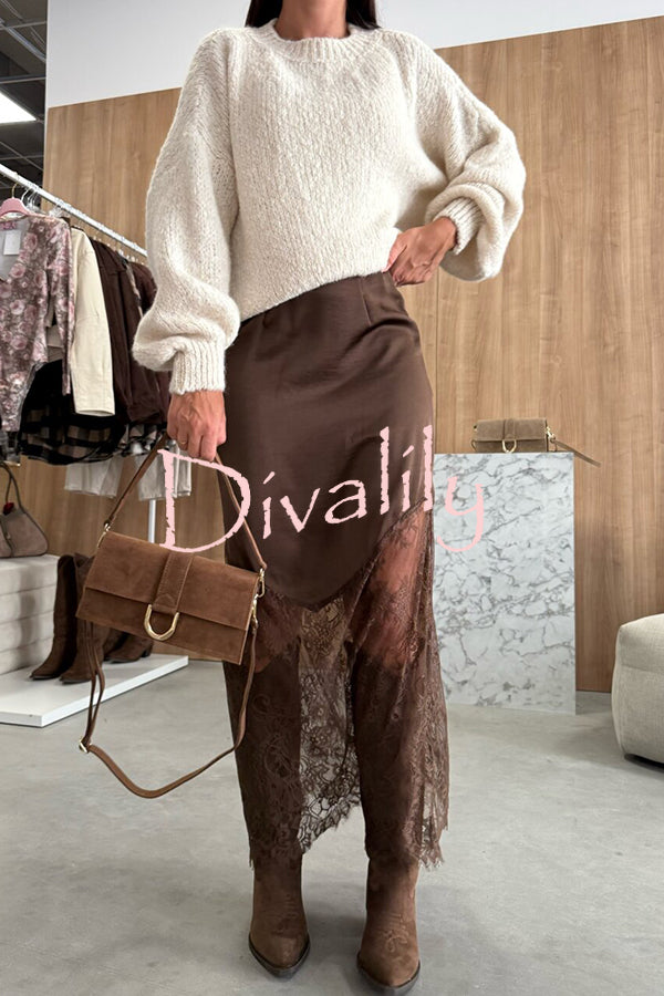 Antara Satin Lace Patchwork High Rise H-line Maxi Skirt