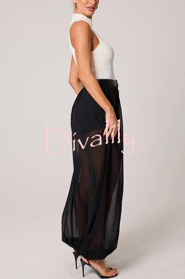 Autumn Avenue Chiffon See-Through Elastic Waist Aladdin Bloomers Pants
