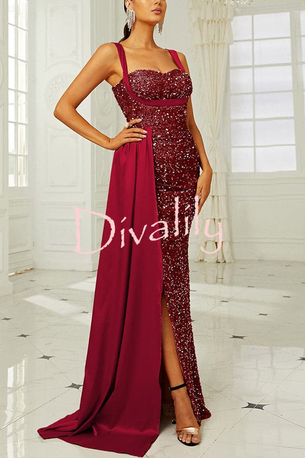 Banquet Sequined Backless Strappy Fishtail Maxi Dress