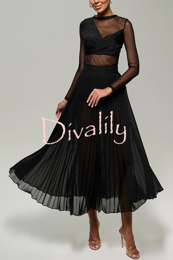 Modern Day Chiffon Pleated High Rise A-line Midi Skirt