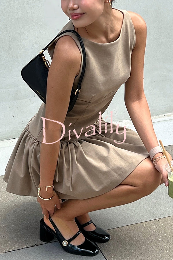 Solid Velvet Bow Embellished Sleeveless Mini Dress