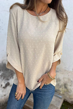 Kaitlin Chiffon Jacquard Button Half Sleeve Casual Loose Blouse