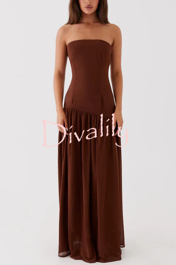 Eden Patchwork Semi-sheer Chiffon Strapless Maxi Dress