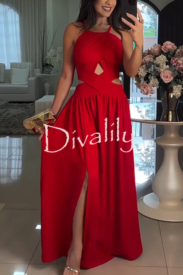 Solid Color Sexy Cross Tie Backless Maxi Dress