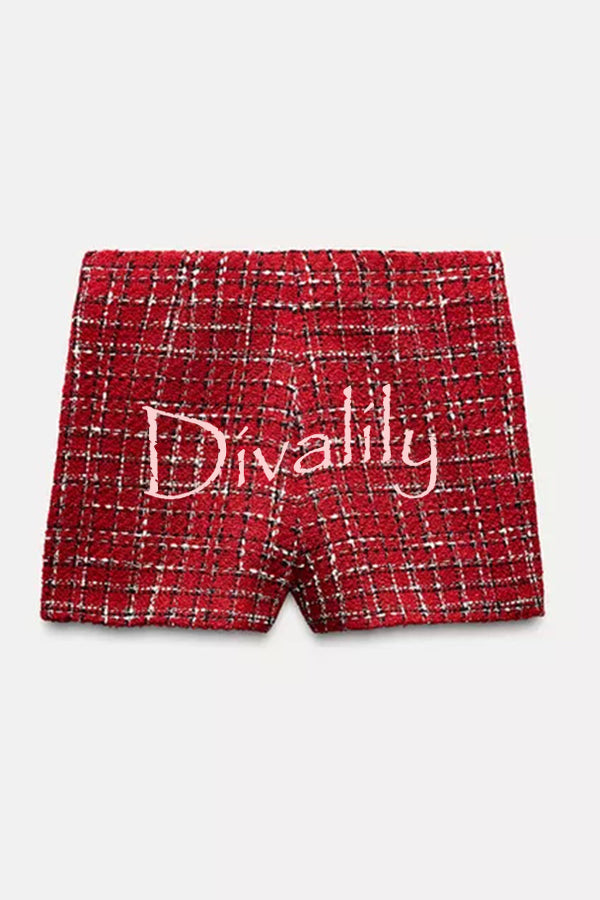 Fashionable Tweed Plaid Texture Casual Mini Skirt