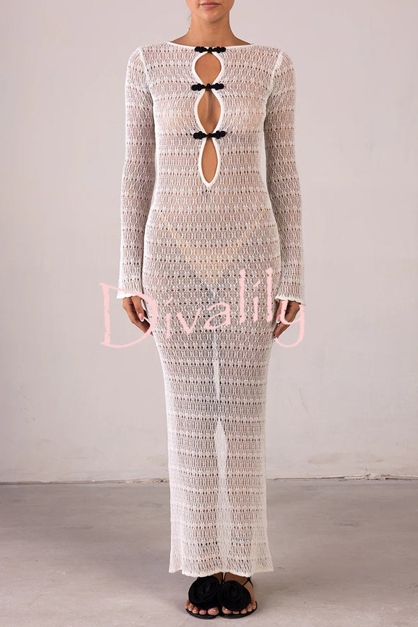 Sexy Backless Long-sleeved Knitted Slim-fit Maxi Dress