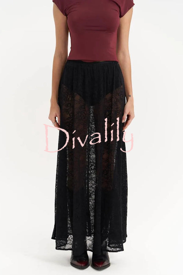 Sweet Festival Unique Lace Elastic Waist A-line Maxi Dress