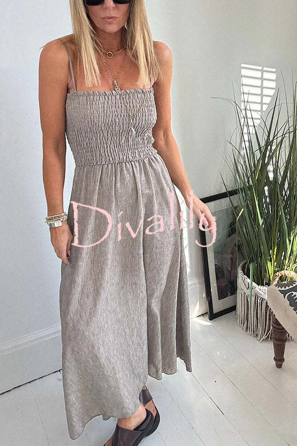 Solid Color Casual Short Jacket and Suspender Pleated Maxi Dress Set