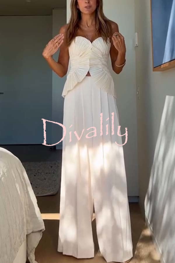 Show Exquisiteness Satin Pleated Heart-shaped Off Shoulder Halter Tank