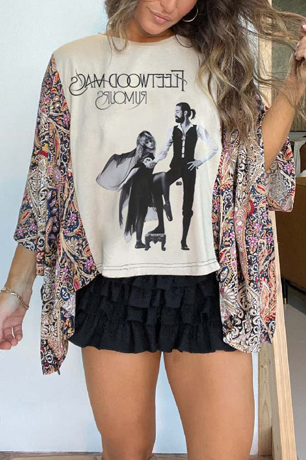 Unique Ethnic Print Batwing Sleeve Loose Top