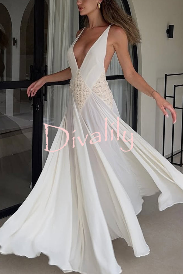 Venus By The Sea Tulle Lace Patchwork Backless Flowy Maxi Dress