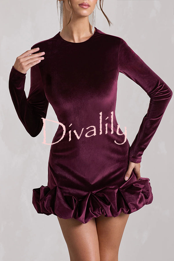 Solid Color Velvet Slim-fit Long-sleeved Mini Dress