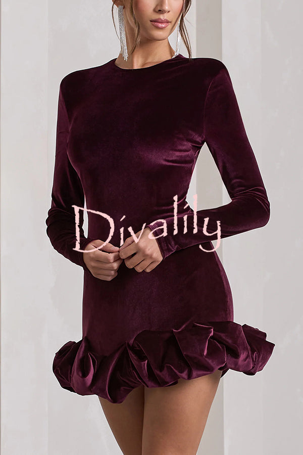Solid Color Velvet Slim-fit Long-sleeved Mini Dress