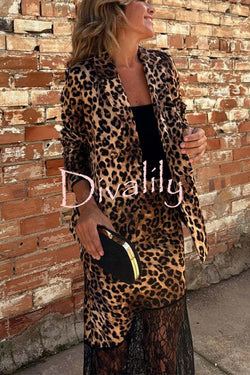 Coco Lady Leopard Print Long Sleeve Lapel Blazer