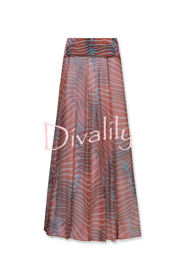 Bella Stretch Mesh Unique Print Bodysuit and High Rise Elastic Waist Maxi Skirt Set