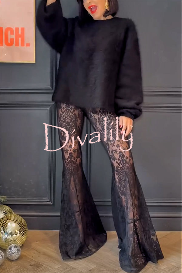 Ready for Tonight Unique Pattern Lace Fishtail Hem Stretch Pants