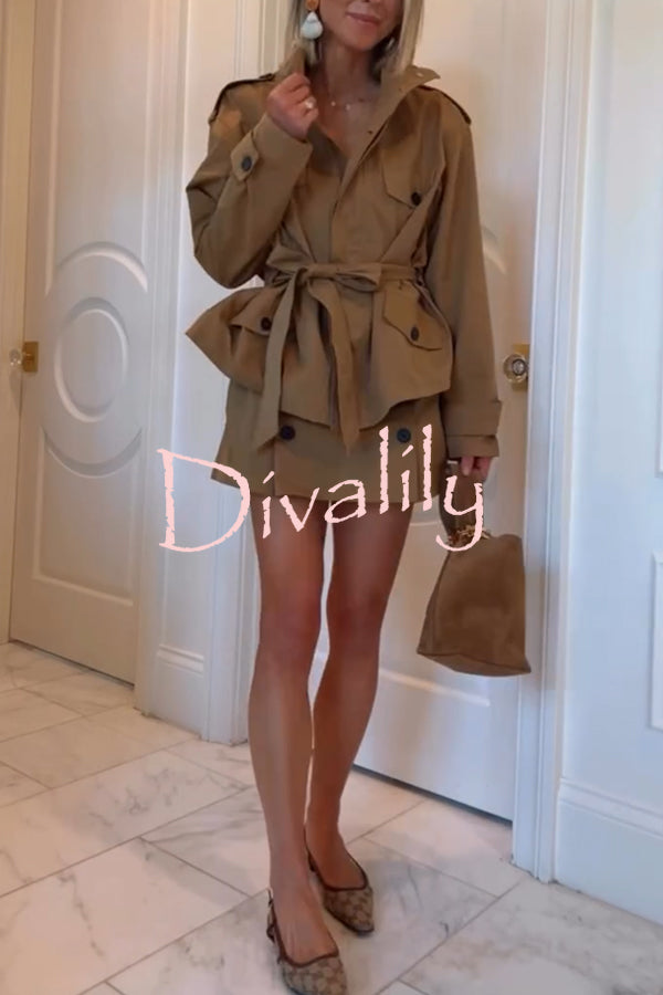 Chic Comfort Mid Rise Elastic Waist Contrast Buttons Pocket Mini Skort