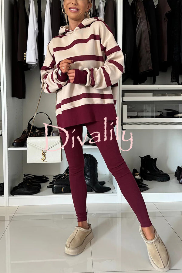 Fashion Loose Casual Hooded Long Sleeve Sweatshirt and Elastic Waist Leggings Set