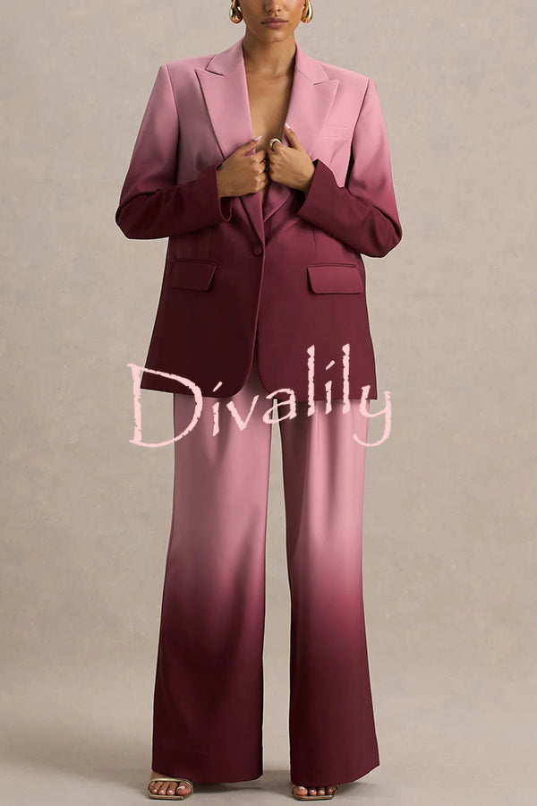 Enya Ombre Print Elastic Waist Pocketed Wide Leg Pants