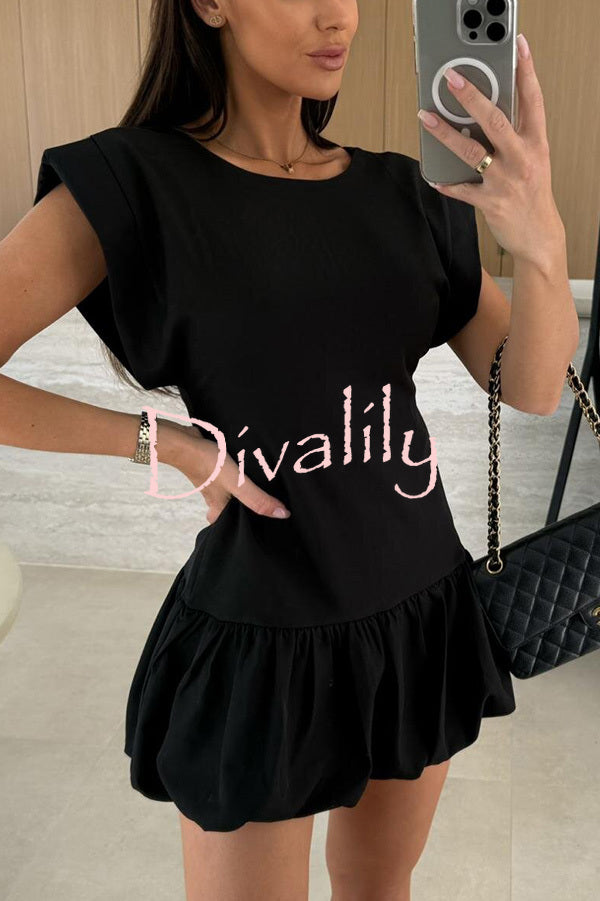 Solid Color Round Neck Sleeveless Ruffle Fitted Mini Dress