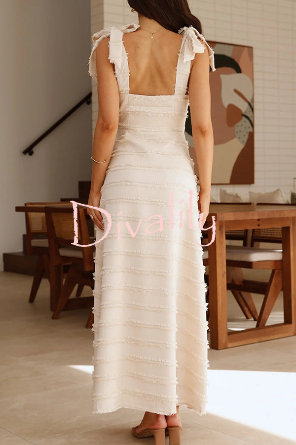 Solid Color V-neck Elegant Sling Lace Up Vacation Maxi Dress
