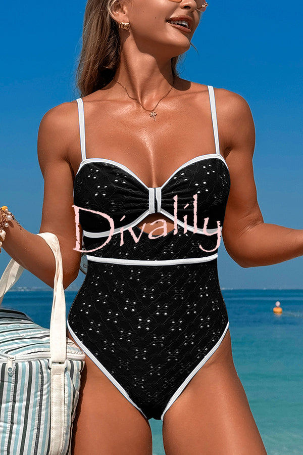 Fashion Contrast Color Hollow Stretch One-piece Swimsuit