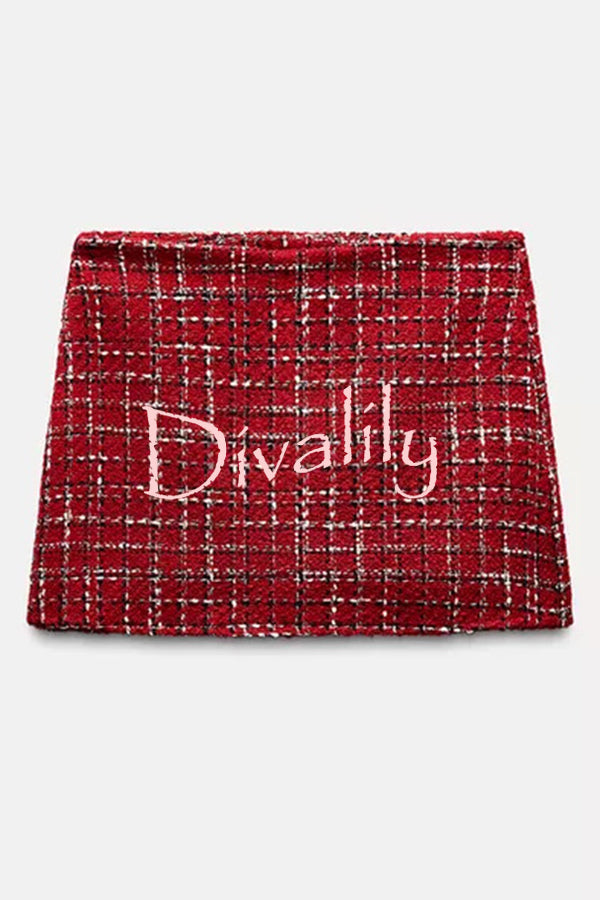 Fashionable Tweed Plaid Texture Casual Mini Skirt