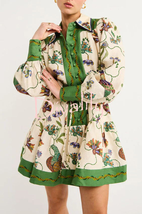 Celebrate Everyday Unique Print Color Match Balloon Sleeve Shirt Mini Dress