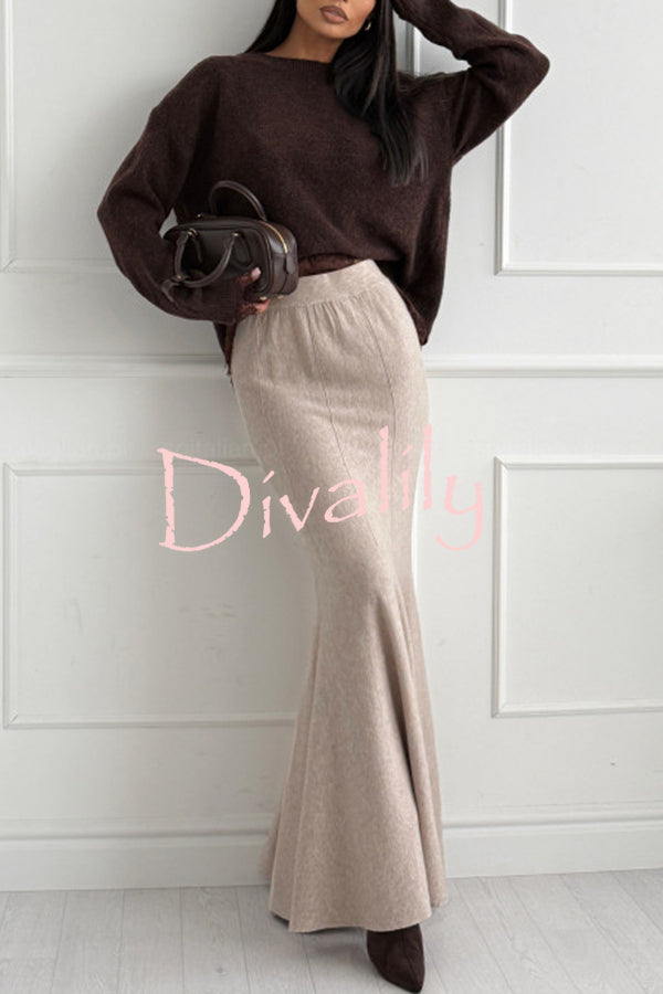 Caitlin Knit Lace Trim Patchwork Long Sleeve Back Slit Relaxed Sweater