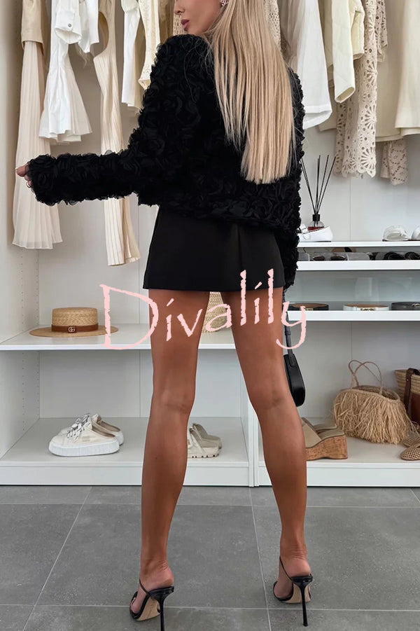 Fashionable Three-dimensional Flower Casual Long-sleeved Cropped Jacket