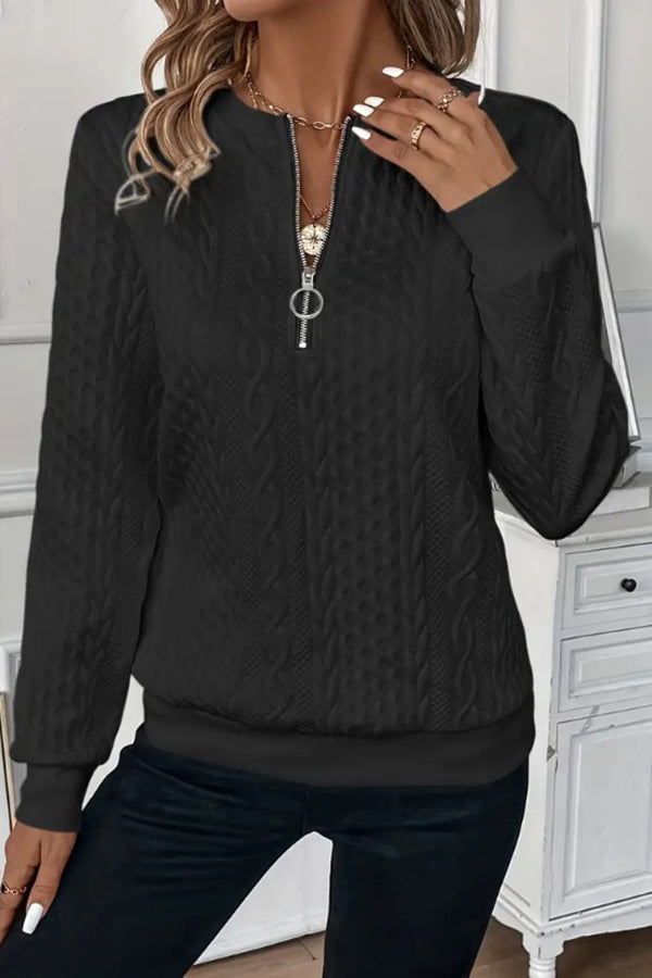 Solid Color Casual Long Sleeve Round Neck Zipper Sweatshirt